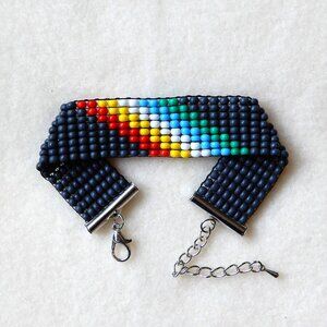 Disability Pride flag bead loom bracelet, handmade, adjustable, 30% to charity